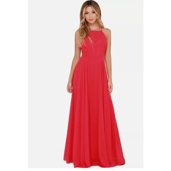 Lulus Dress Womens Size S Red Spaghetti Strap Criss Cross Open Back Maxi Gown - Picture 1 of 13